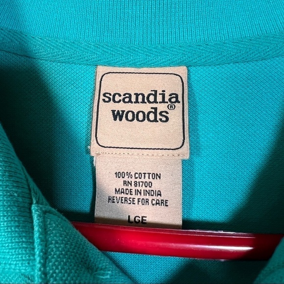 SCANDIA WOODS Polo Long Sleeve Shirt. Size Large, turquoise. Cotton piqued - Picture 6 of 9